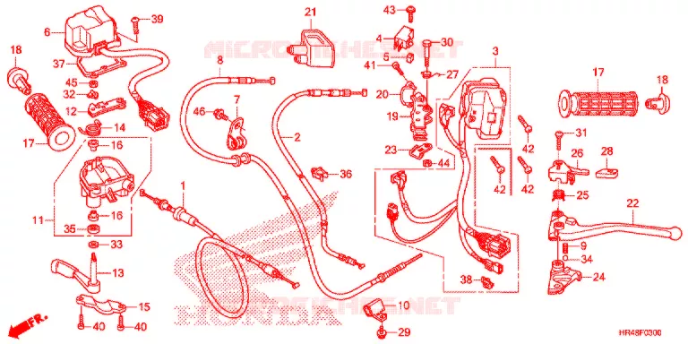 LEVIER DE GUIDON - CABLE - COMMODO Honda ATV 500 FOURTRAX 2018  TRX500FM2J