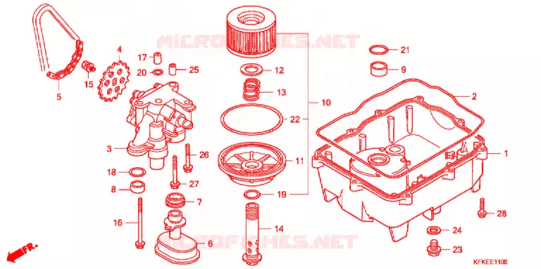 FILTRE A HUILE - CARTER D'HUILE - POMPE A HUILE Honda MOTO 250 VTR 2009  VTR2509