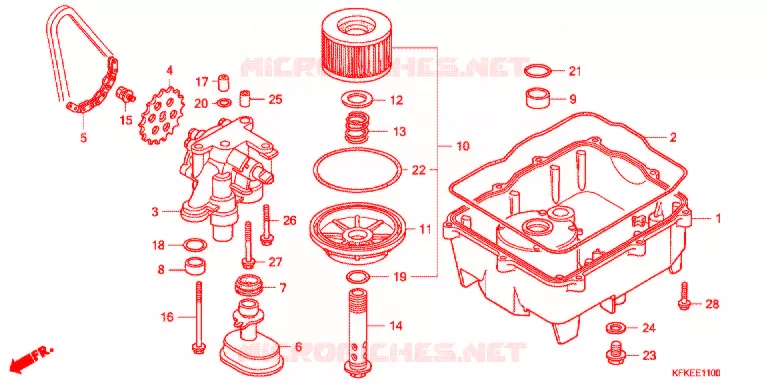 FILTRE A HUILE - CARTER D'HUILE - POMPE A HUILE Honda MOTO 250 VTR 2009  VTR2509