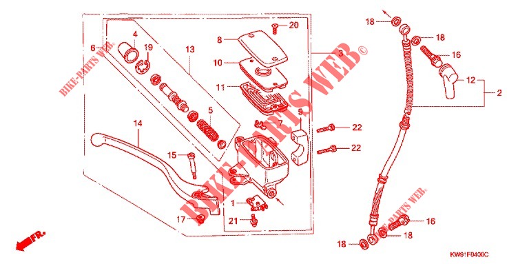 MAITRE CYLINDRE DE FREIN AVANT pour Honda STEED 400 VLX Flat bar handle, With speed warning light de 1988