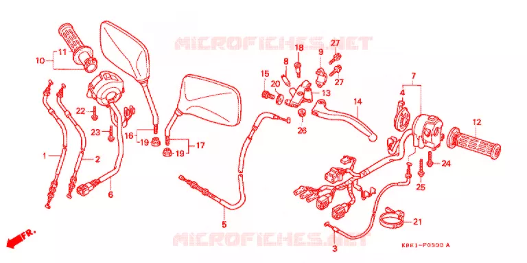 LEVIER DE GUIDON - CABLE - COMMODO Honda MOTO 250 JADE 1991  CB250FM