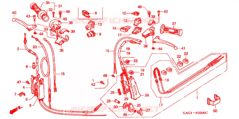 LEVIER DE GUIDON - CABLE - COMMODO Honda SCOOTER 50 GYRO 1999  TC50V_W