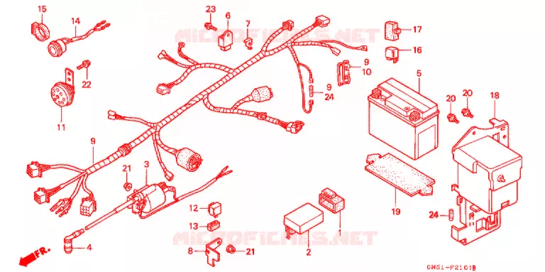 FAISCEAU DES FILS - BATTERIE (C100CMP/CMS) Honda MOTO 100 C100 1994  C100CMP