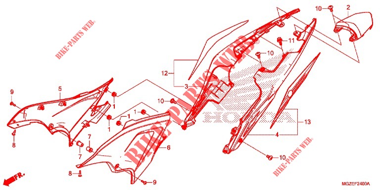 COUVERCLES LATERAUX   ARRIERES pour Honda CB 500F ABS BLANC, ROUGE de 2014