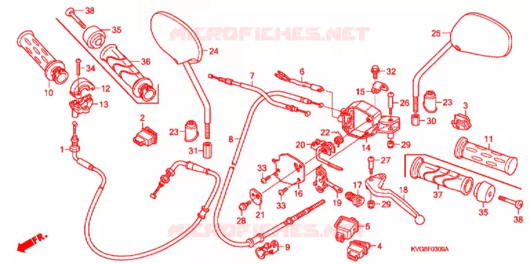 LEVIER DE GUIDON - CABLE - COMMODO (ANC110ACT/ACA110CB) Honda SCOOTER 110 AIR-BLADE 2011  ACA110CBFB