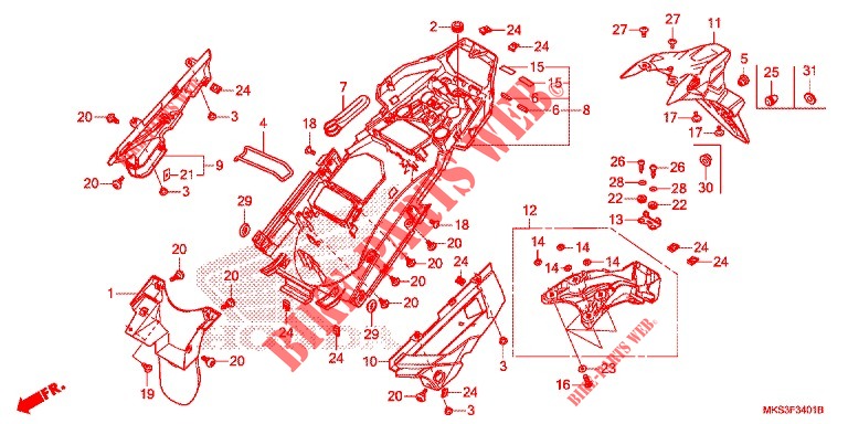 GARDE BOUE ARRIERE (CRF1100A2/A4/AL2/AL4/D2/D4/DL2/DL4) pour Honda AFRICA TWIN 1100 ADVENTURE SPORT de 2020