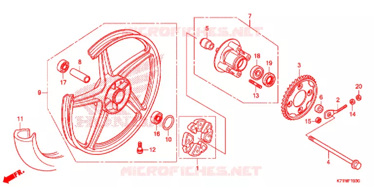 ROUE ARRIERE (AFS110MCS) Honda MOTO 110 WAVE 2022  AFS110MCSL