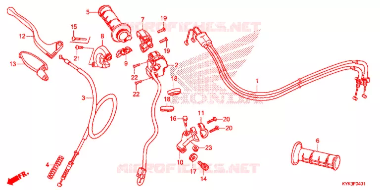 LEVIER DE GUIDON - CABLE - COMMODO (CRF110FK/L) Honda MOTO 110 CRF 2020  CRF110FL