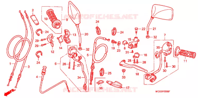 LEVIER DE GUIDON - CABLE - COMMODO Honda MOTO 400 NX 2005  NX4005