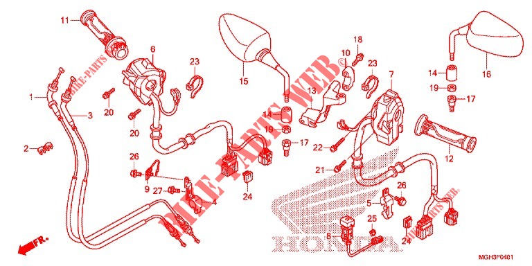 COMMUTATEUR/CABLE/MIROIR (VFR1200XD) pour Honda CROSSTOURER 1200 DCT BLACK de 2013