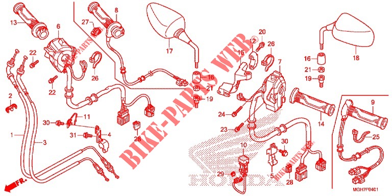 COMMUTATEUR/CABLE/MIROIR (VFR1200XD/XDA/XDL/XDS) pour Honda CROSSTOURER 1200 DL de 2015