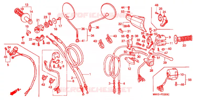 LEVIER DE GUIDON - CABLE - COMMODO Honda MOTO 600 XR 1996  XR600RT