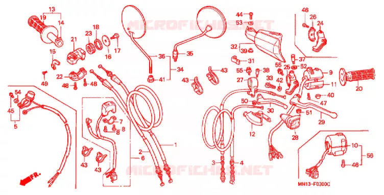 LEVIER DE GUIDON - CABLE - COMMODO Honda MOTO 600 XR 1998  XR600RW