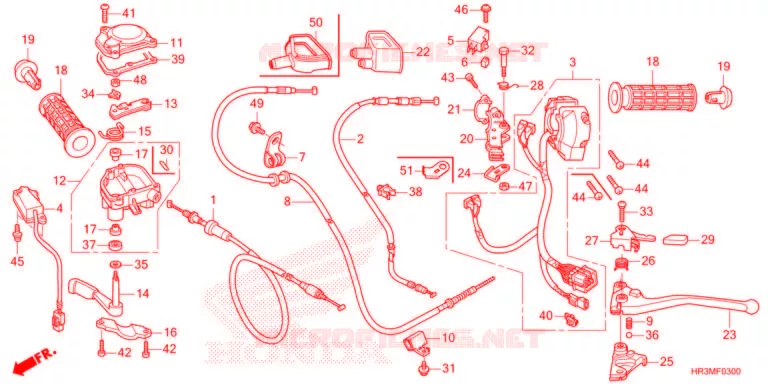 LEVIER DE GUIDON - CABLE - COMMODO Honda ATV 420 FOURTRAX 2021  TRX420FE1M
