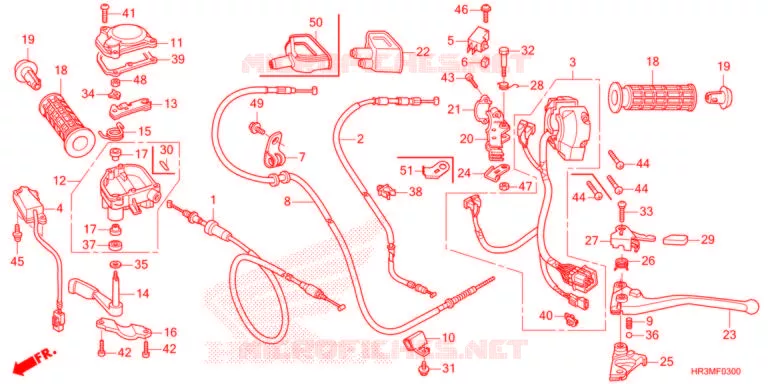 LEVIER DE GUIDON - CABLE - COMMODO Honda ATV 420 FOURTRAX 2021  TRX420FE1M