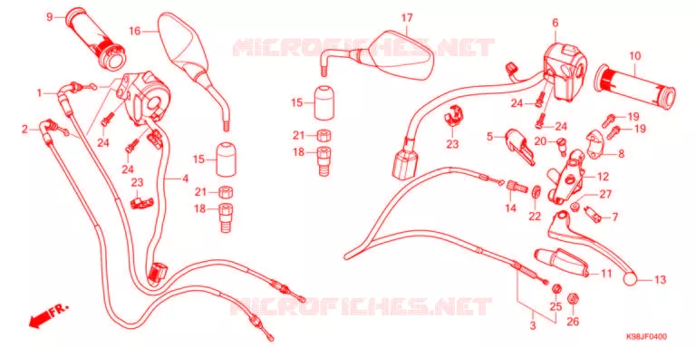 LEVIER DE GUIDON - CABLE - COMMODO Honda MOTO 125 CB 2022  CBF125NAM