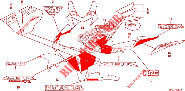RAYURE/MARQUE (2) pour Honda CBR 1000 RR REPSOL de 2011
