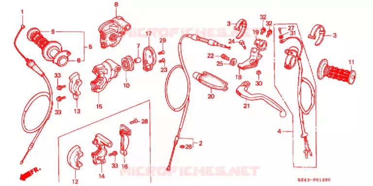 LEVIER DE GUIDON - CABLE - COMMODO Honda MOTO 125 CR 1993  CR125RP