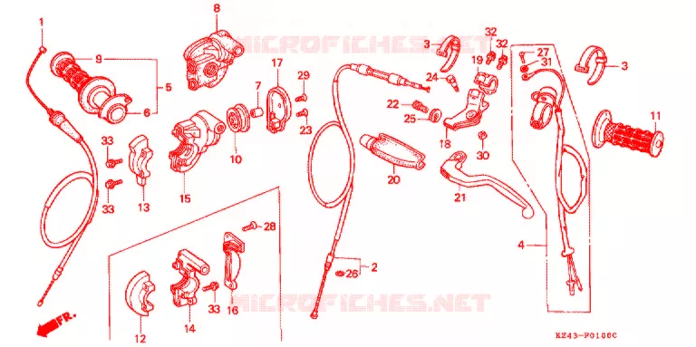 LEVIER DE GUIDON - CABLE - COMMODO Honda MOTO 125 CR 1994  CR125RR