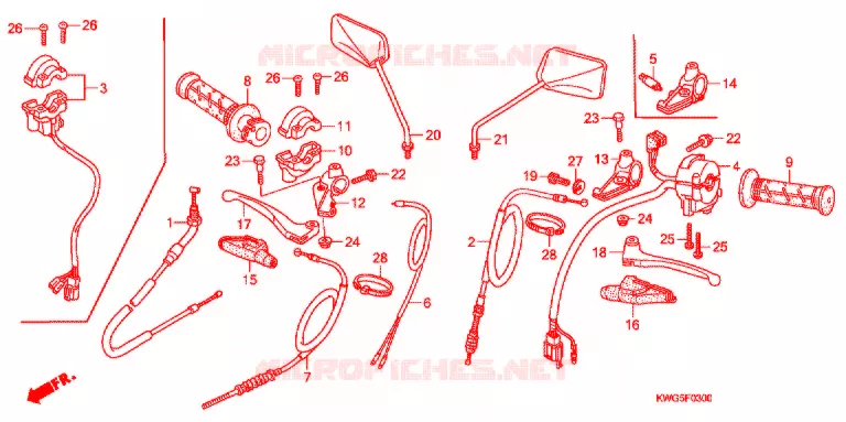 LEVIER DE GUIDON - CABLE - COMMODO Honda MOTO 125 CG 2010  CG125CKSA