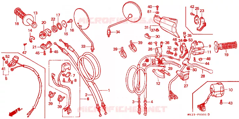 LEVIER DE GUIDON - CABLE - COMMODO Honda MOTO 600 XR 1991  XR600RM