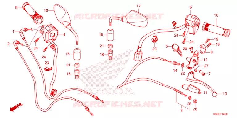 LEVIER DE GUIDON/COMMUTATEUR/CABLE/MIROIR Honda MOTO 125 CB 2023  CBF125NAP