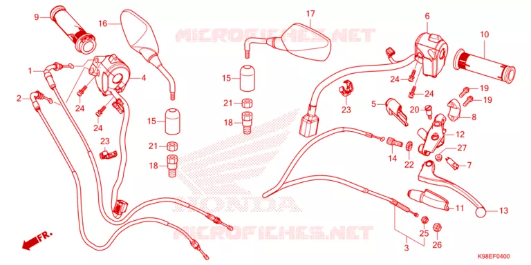 LEVIER DE GUIDON - CABLE - COMMODO Honda MOTO 125 CB 2023  CBF125NAP