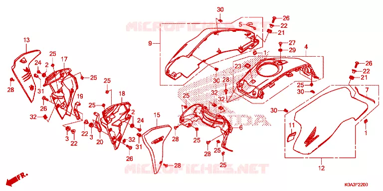 OUIES DE RADIATEUR - CAPOT DE RESERVOIR Honda MOTO 300 CB 2021  CBF300NAM
