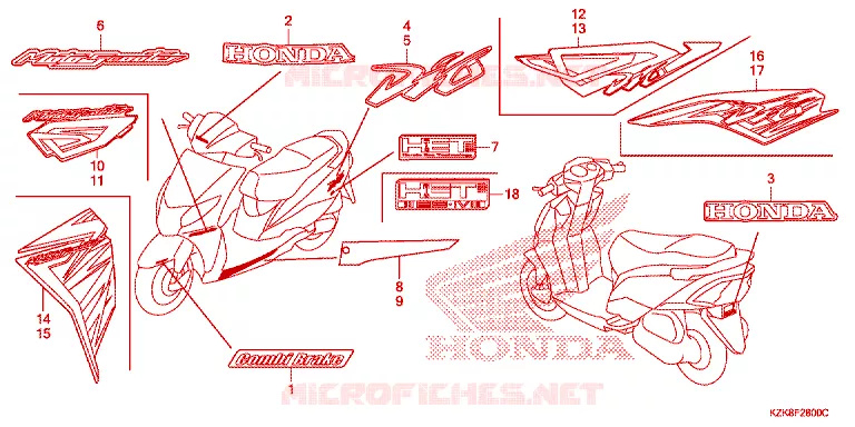 AUTOCOLLANTS Honda SCOOTER 110 DIO 2014  SCV110FBC