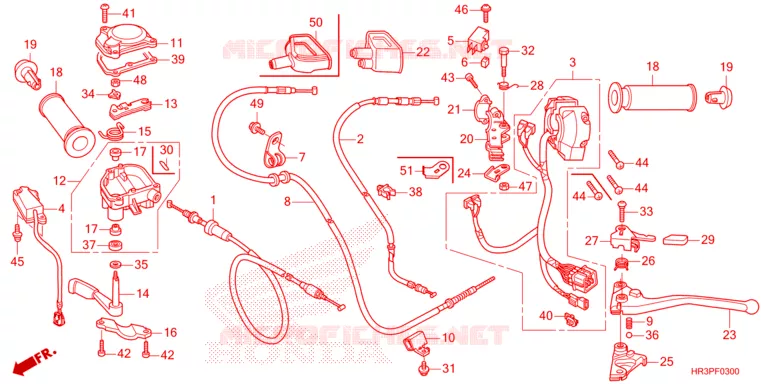LEVIER DE GUIDON - CABLE - COMMODO Honda ATV 420 FOURTRAX 2023  TRX420FM1P