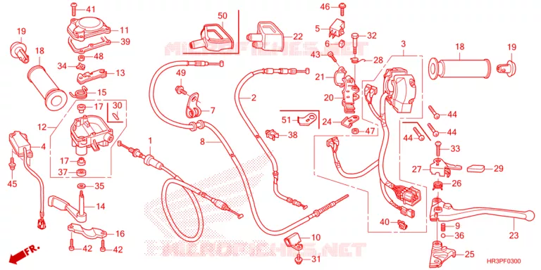 LEVIER DE GUIDON - CABLE - COMMODO Honda ATV 420 FOURTRAX 2023  TRX420FM2P