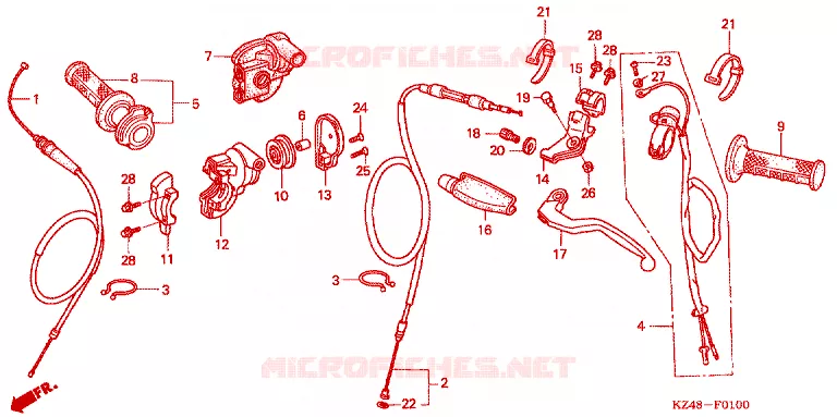 LEVIER DE GUIDON - CABLE - COMMODO Honda MOTO 125 CR 2003  CR125R3
