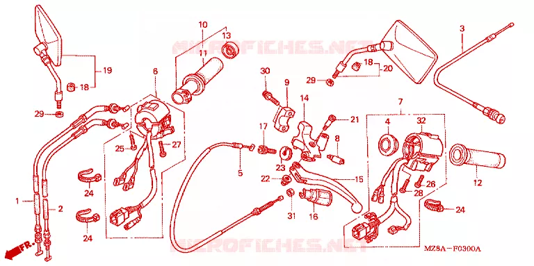 LEVIER DE GUIDON - CABLE - COMMODO Honda MOTO 600 SHADOW 2004  VT600CD4
