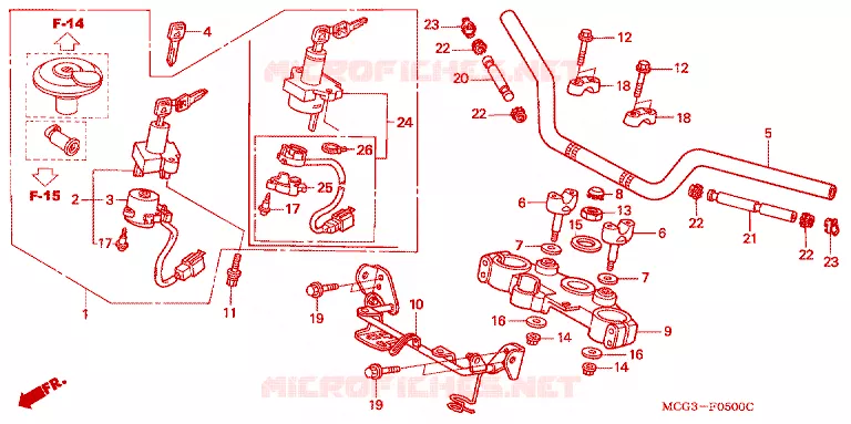GUIDON - TE DE FOURCHE Honda MOTO 400 NX 2004  NX4004