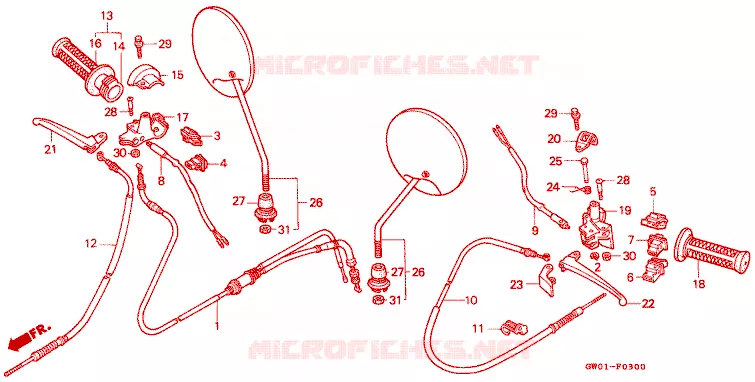 LEVIER DE GUIDON - CABLE - COMMODO Honda SCOOTER 50 DIO 1988  SK50MJ