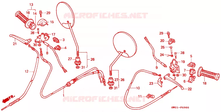 LEVIER DE GUIDON - CABLE - COMMODO Honda SCOOTER 50 DIO 1989  SK50MK