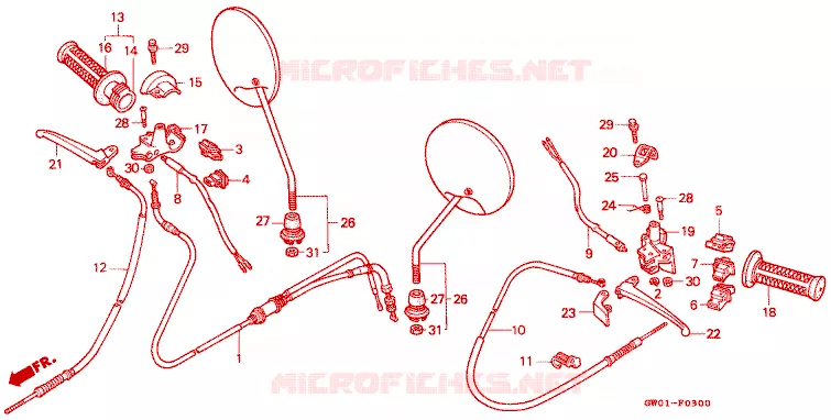 LEVIER DE GUIDON - CABLE - COMMODO Honda SCOOTER 50 DIO 1989  SK50MK