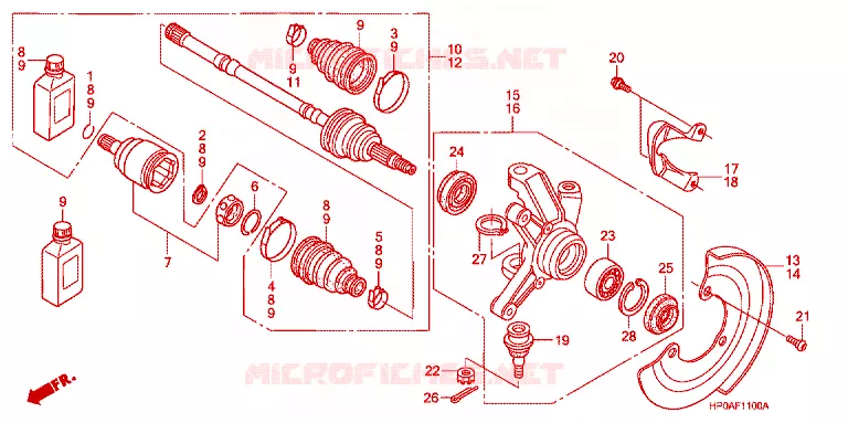 ARBRE DE ROUE  Honda ATV 500 FOURTRAX 2008  TRX500FPM8