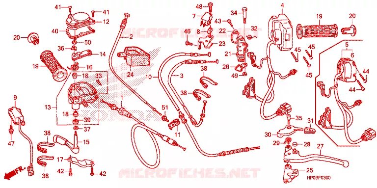 LEVIER DE GUIDON - CABLE - COMMODO Honda ATV 500 FOURTRAX 2011  TRX500FPMB