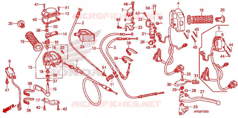 LEVIER DE GUIDON - CABLE - COMMODO Honda ATV 500 FOURTRAX 2011  TRX500FPMB