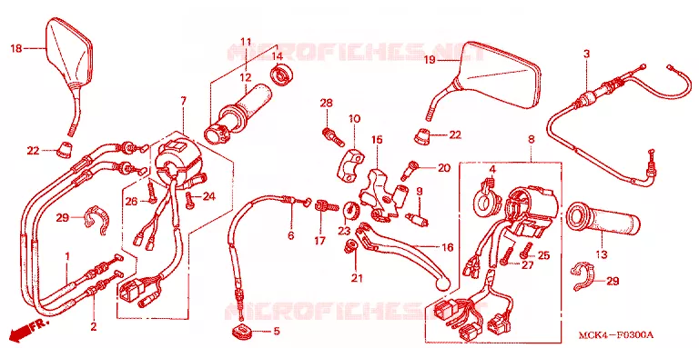 LEVIER DE GUIDON - CABLE - COMMODO Honda MOTO 1100 SHADOW 2006  VT1100C26