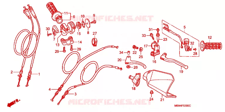 LEVIER DE GUIDON - CABLE - COMMODO Honda MOTO 650 XR 2004  XR650R4