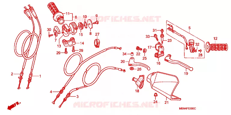 LEVIER DE GUIDON - CABLE - COMMODO Honda MOTO 650 XR 2005  XR650R5