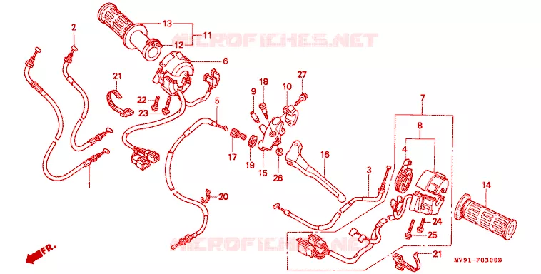 LEVIER DE GUIDON - CABLE - COMMODO Honda MOTO 600 CBR 1996  CBR600FS