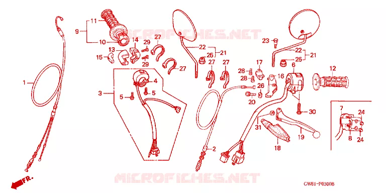 LEVIER DE GUIDON - CABLE - COMMODO Honda MOTO 50 CRM 1990  CRM50L