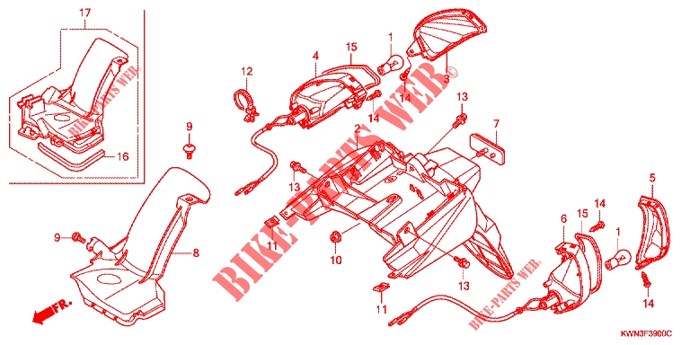GARDE BOUE ARRIERE   CLIGNOTANT ARRIERE pour Honda PCX 125 de 2010