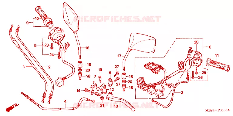 LEVIER DE GUIDON - CABLE - COMMODO Honda MOTO 600 CB 2004  CB600F4_A