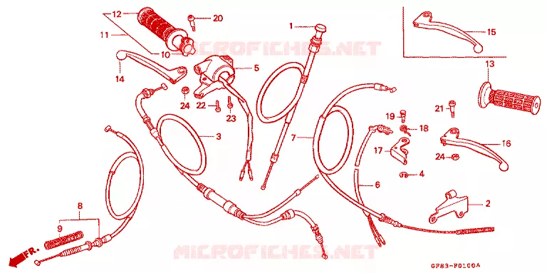 LEVIER DE GUIDON - CABLE - COMMODO Honda MOTO 50 QR 1983  QR50D