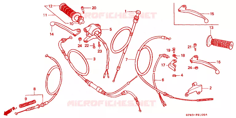 LEVIER DE GUIDON - CABLE - COMMODO Honda MOTO 50 QR 1985  QR50F