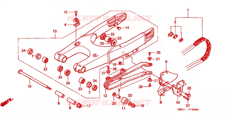 BRAS OSCILLANT - CHAINE SECONDAIRE Honda MOTO 80 CR 2000  CR80RBY